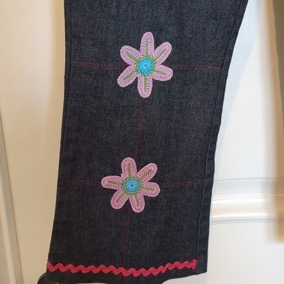 MARIO & GENA FLOWER PANTS EMBROIDERED RICK RACK TRIM CROP BELL BOTTOMS Vintage - Picture 5 of 10